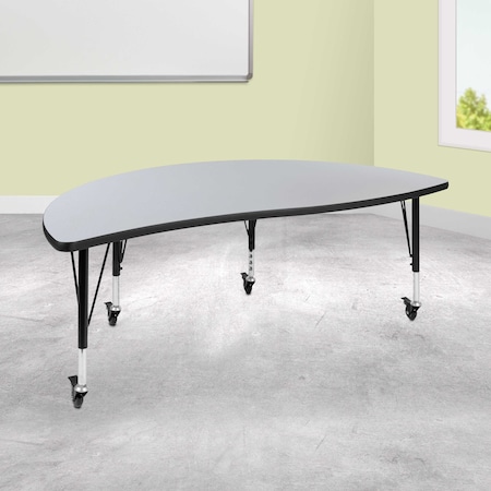 Flash Furniture Half Round 30 W, 60 L, 25 H, Chrome, Laminate, Particleboard, Steel, Grey XU-A60-HCIRC-GY-T-P-CAS-GG